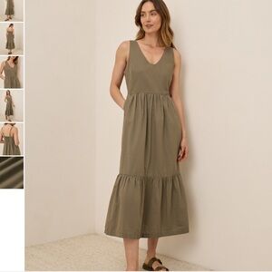 NEW Pact Canopy Linen Easy Tank Midi Dress Khaki Green Large